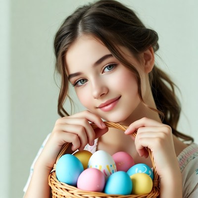 Girl holding Easter basket eggs