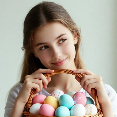 Girl holding Easter eggs basket