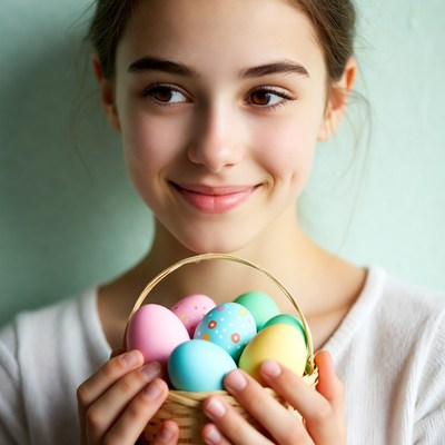 Girl holding Easter eggs basket