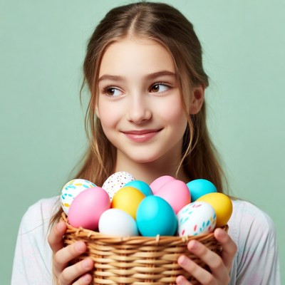 Girl holding Easter eggs basket