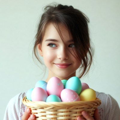 Girl holding Easter basket eggs