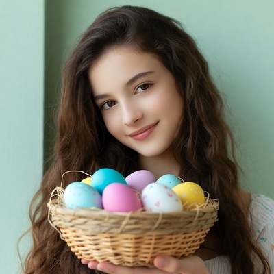 Girl holding Easter eggs basket