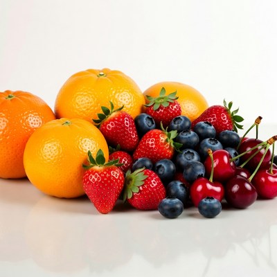 Fresh Oranges Strawberries Blueberries Cherries
