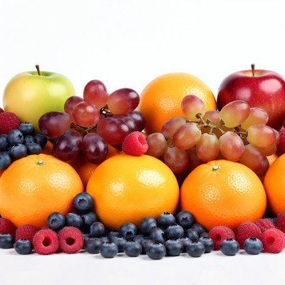 Fresh Mixed Fruits on White Background