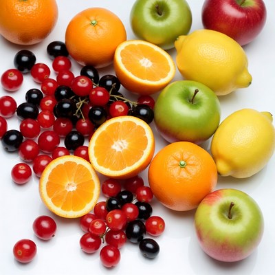 Mixed Fresh Fruits on White Background