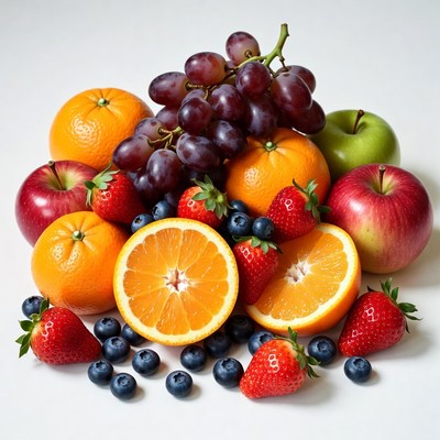 Fresh Mixed Fruits on White Background