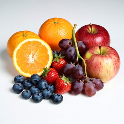 Fresh Mixed Fruits on White Background