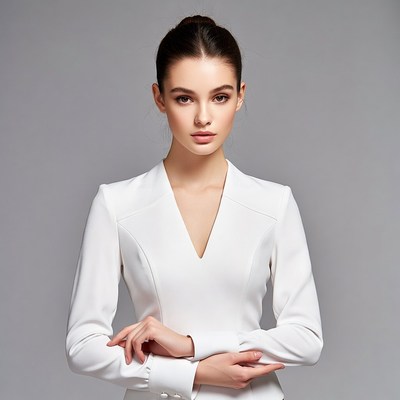 Woman in white blazer arms crossed