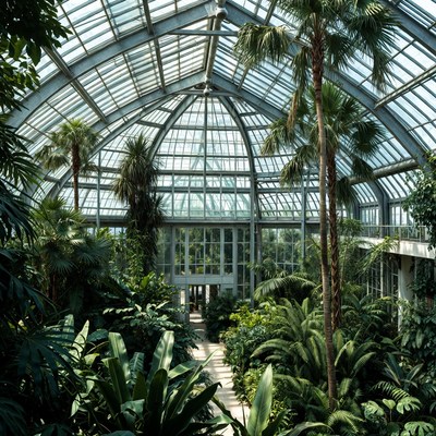 Tropical Plants in Glass Greenhouse