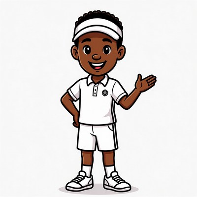 Smiling Black boy tennis player gesturing