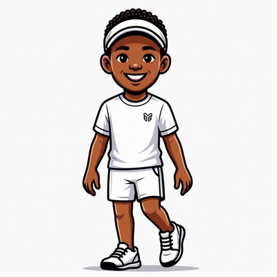 African-American boy in tennis outfit