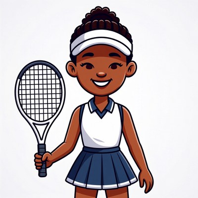 African-American girl holding tennis racket