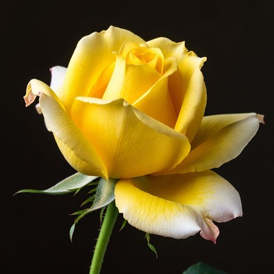 Yellow rose on black background