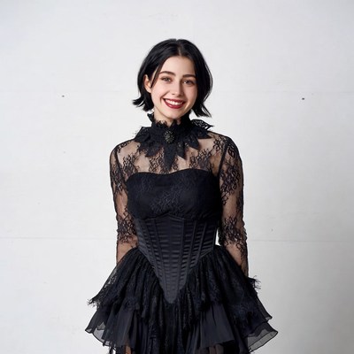 Woman in black lace gothic dress