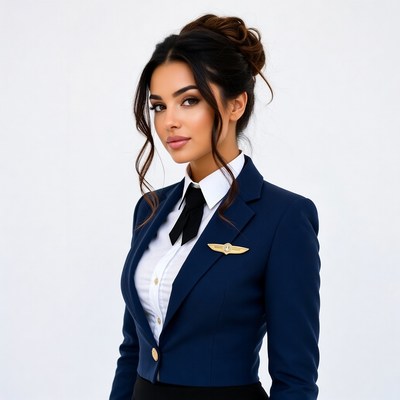 Beautiful woman in flight attendant uniform