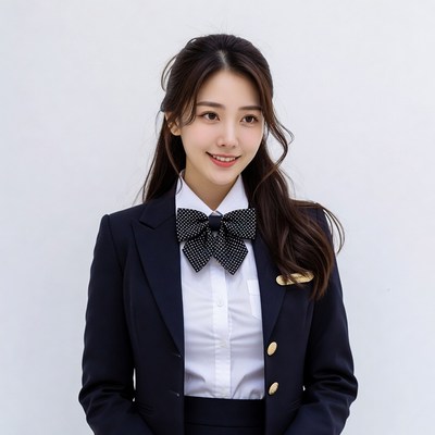 Asian woman in navy school uniform