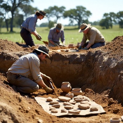 Archaeologists Excavating Pottery Artifacts