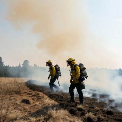 Two Firefighters Battling Wildfire