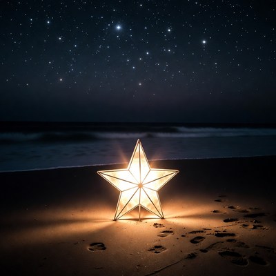 Glowing Star Lantern on Beach