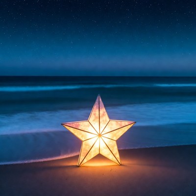 Glowing Star Lantern on Beach