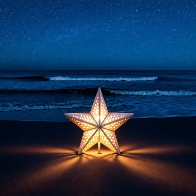 Glowing Star Lantern on Beach