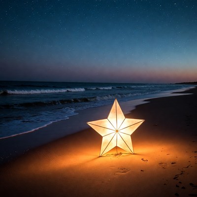 Glowing Star Lantern on Beach