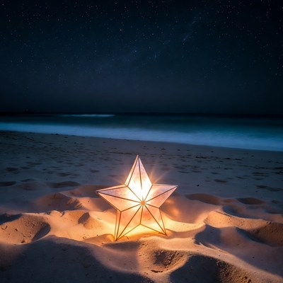 Star Lantern on Beach at Night