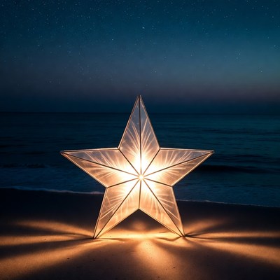 Glowing Star on Beach at Night
