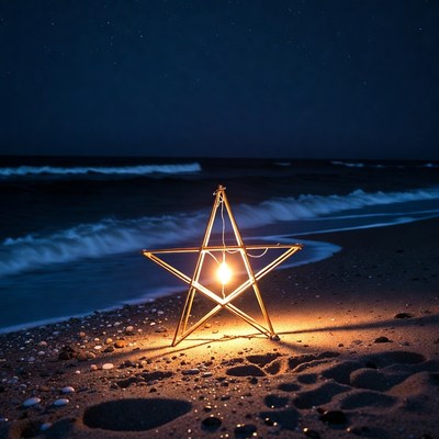 Glowing Star Lantern on Beach
