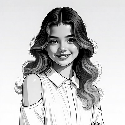 Smiling girl with wavy hair