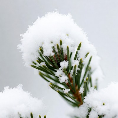 Snow-covered pine branch