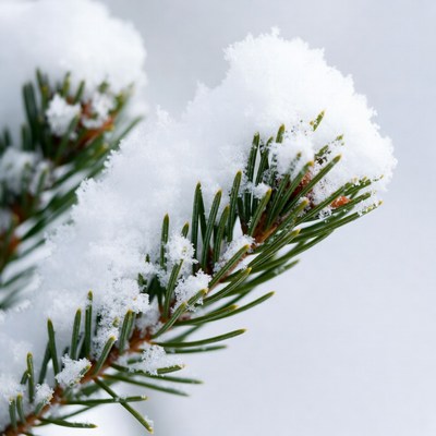 Snow-covered pine branch