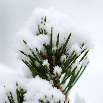 Snow-covered pine branch