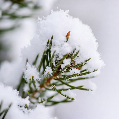 Snow-covered pine branch