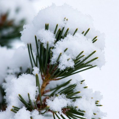 Snow-covered pine branch