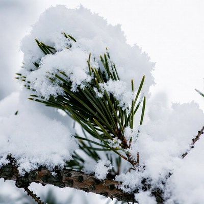Snow-covered pine branch