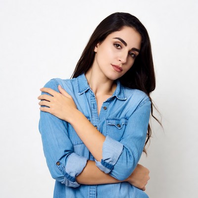 Woman in denim shirt arms crossed
