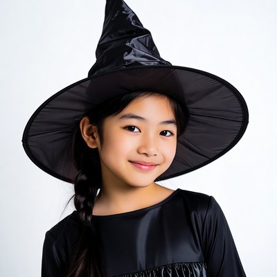 Asian girl in black witch hat