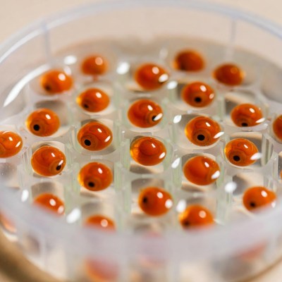 Orange Fish Eggs in Petri Dish