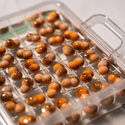 Orange Fish Eggs in Clear Tray