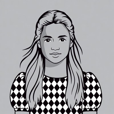 Girl in checkered dress illustration
