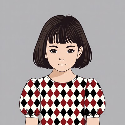 Asian girl in harlequin dress