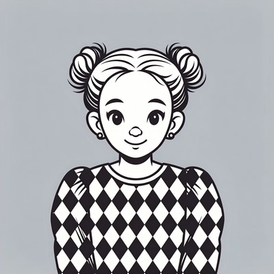 Girl with pigtails in checkered sweater