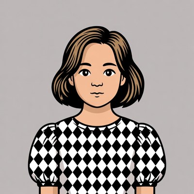 Girl in checkered puff sleeve dress