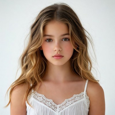 Girl with wavy blonde hair in lace top