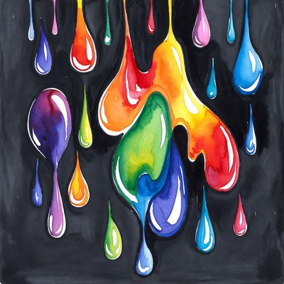 Colorful Paint Splashes Dripping on Black