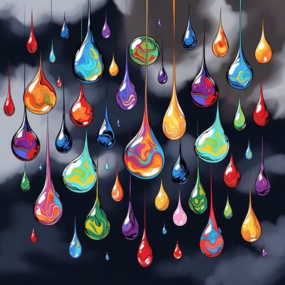 Colorful Rainbow Water Drops Falling