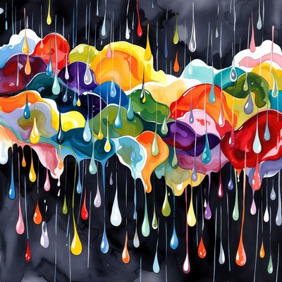 Colorful Rainbow Rain Falling from Clouds