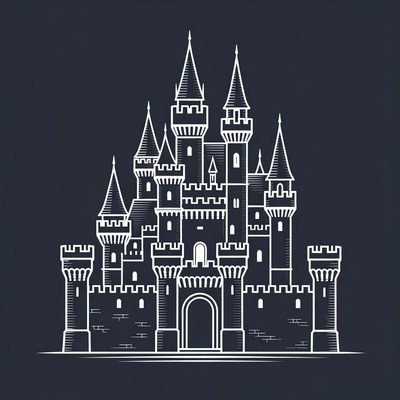 White line art castle illustration