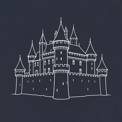 Line Drawing Medieval Castle